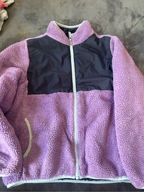 Lavender Sherpa Zip-Up Jacket with Navy Yoke